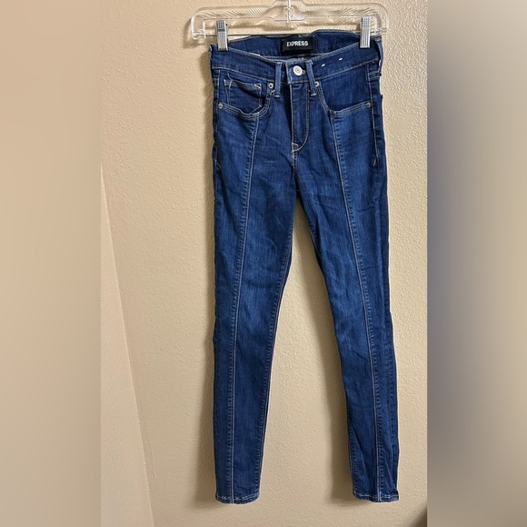 Express Women's stretch ankle legging mid rise Blue Jeans size 00R - Picture 1 of 4